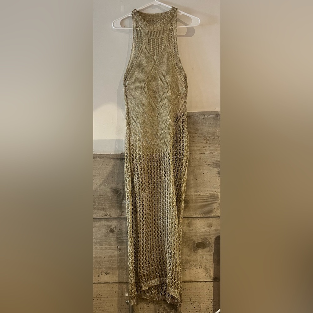 Gold crochet sexy dress - perfect for cover up, festival or New Year’s Eve!